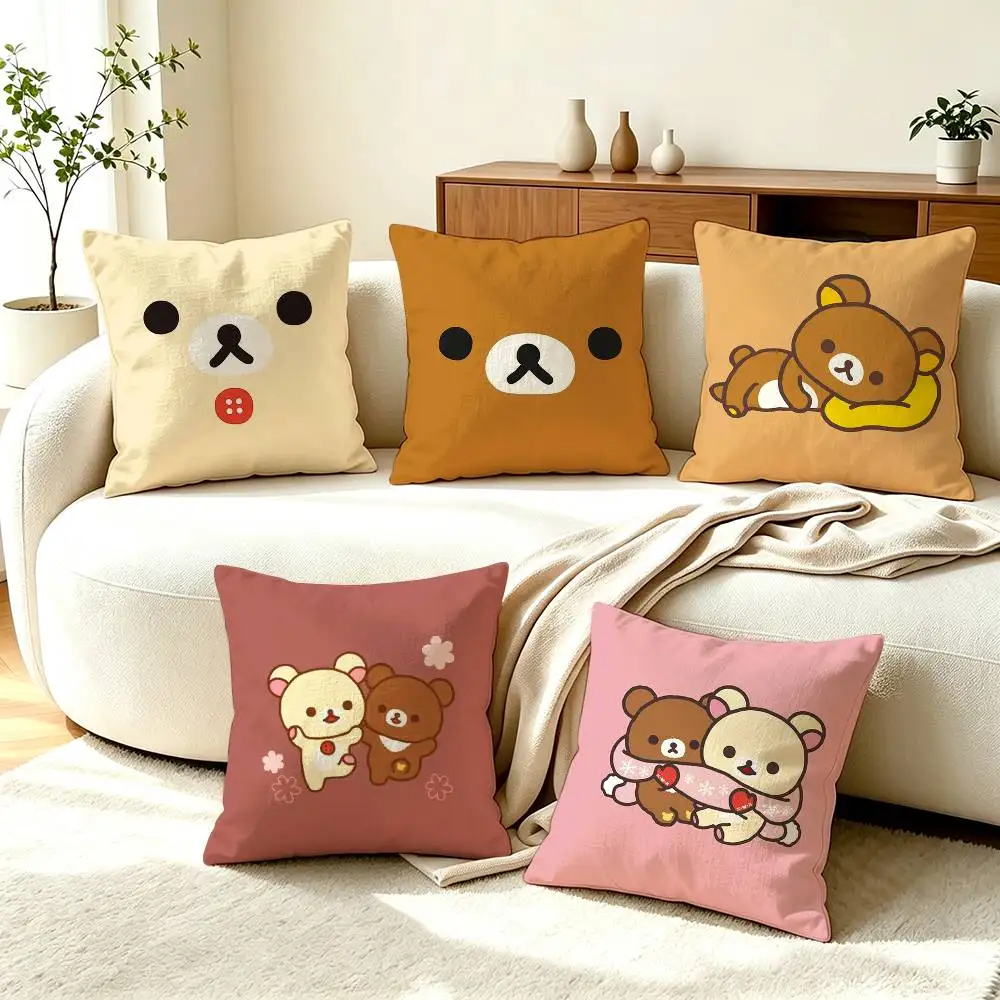 C-Cute R-Rilakkuma  Pillow Case Square Double-Sided Sofa Cushion Cover Bedroom Bedside Pillow