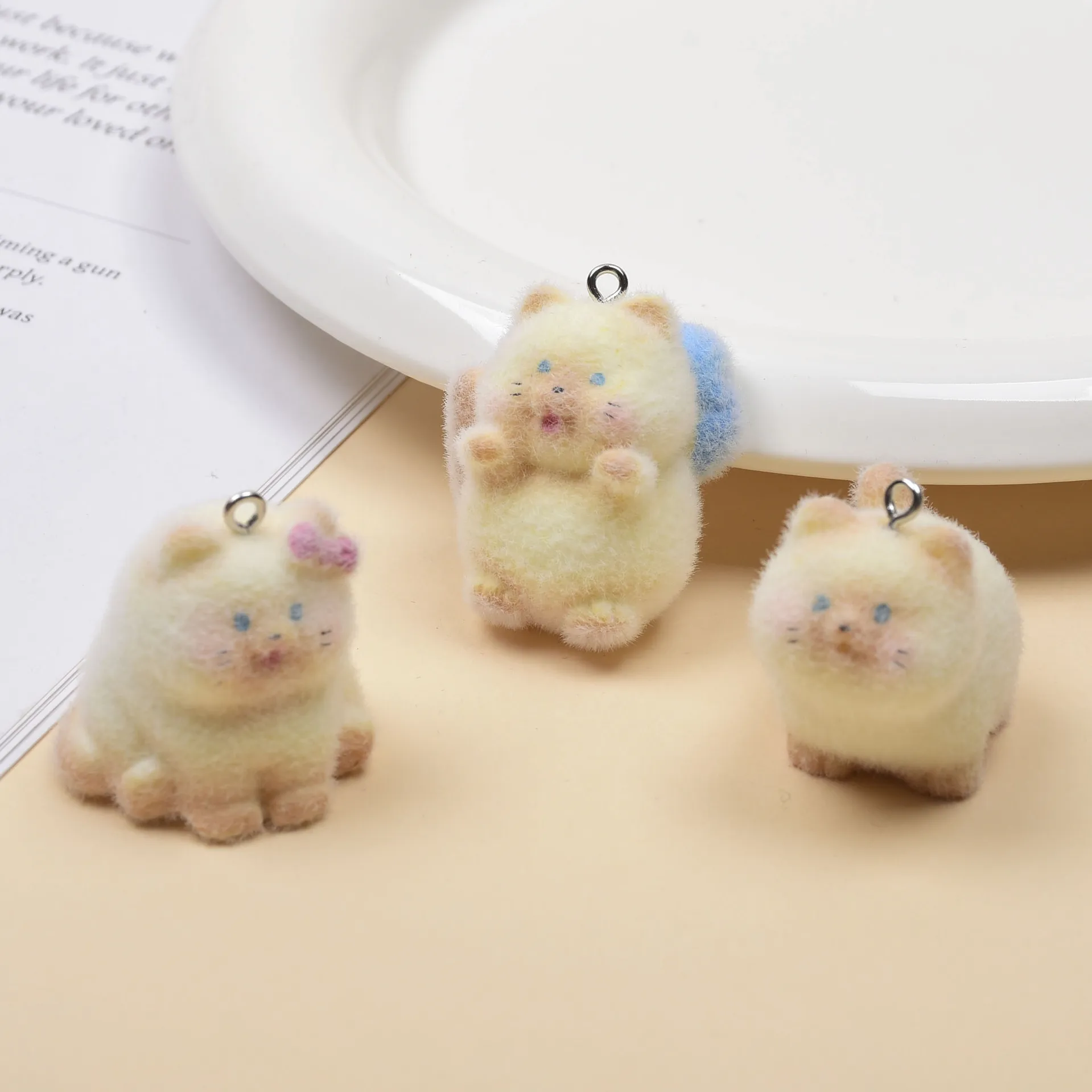 15pcs New cute Flocked resin charms plush doll Pendant for Necklace bag keychain DIY Jewelry Accessories Wholesale