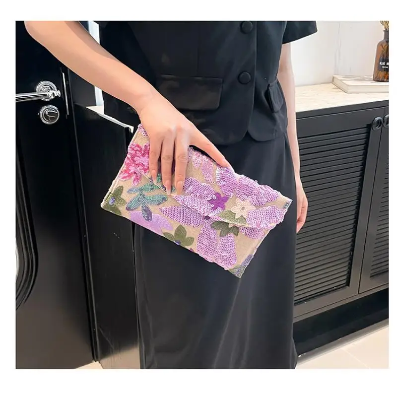 1 Stück Glitzernde Elegante Party-Handtaschen Stilvolle Pailletten-Abendclutches Perlenbesetzte Exquisite Blumenstickerei-Taschen für den Abend – Detail 18