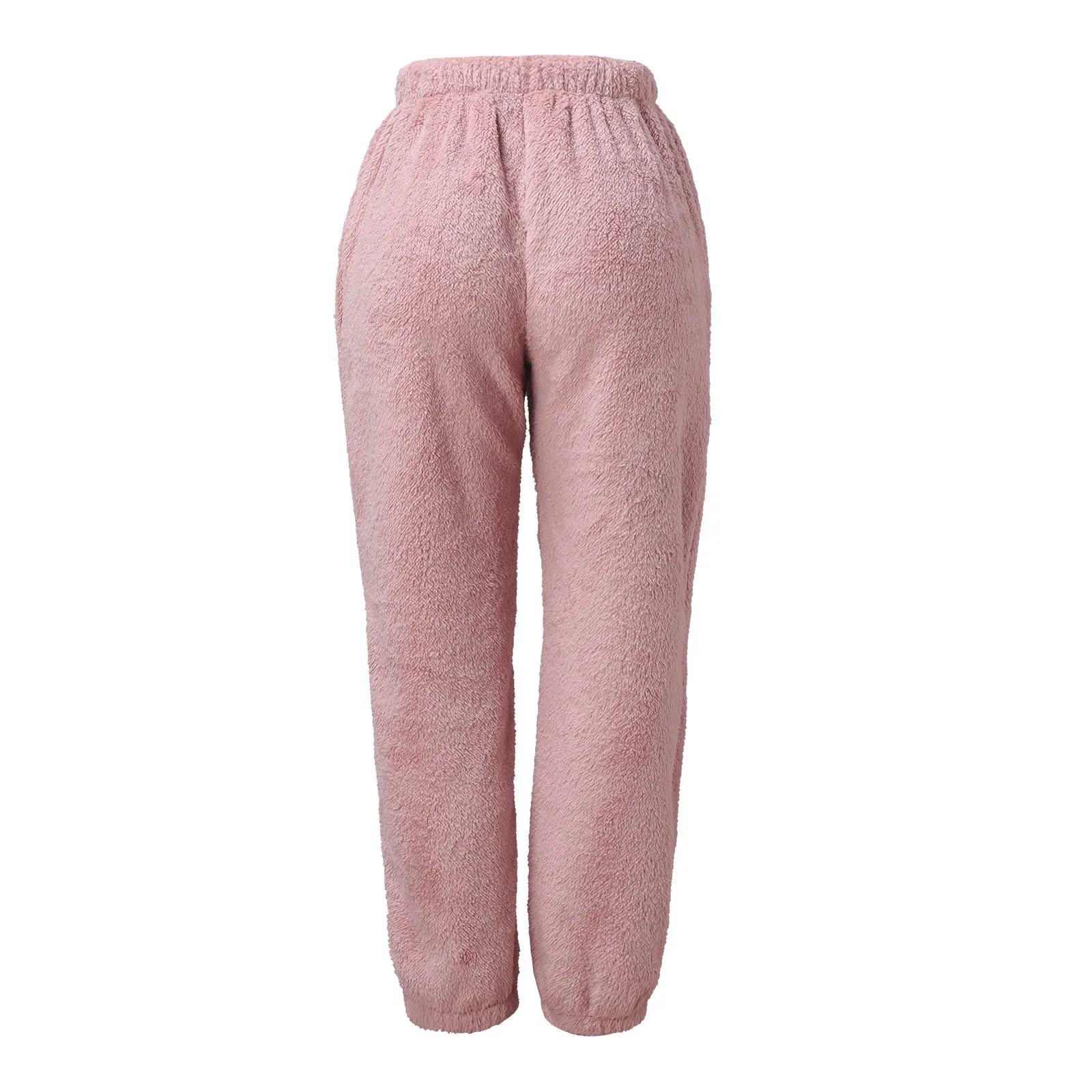 Autumn Winter Fuzzy Sweatpants Women Pockets Pink Elastic High Waist Casual Lounge Home-Wear Loose Joggers Trousers Streetwear