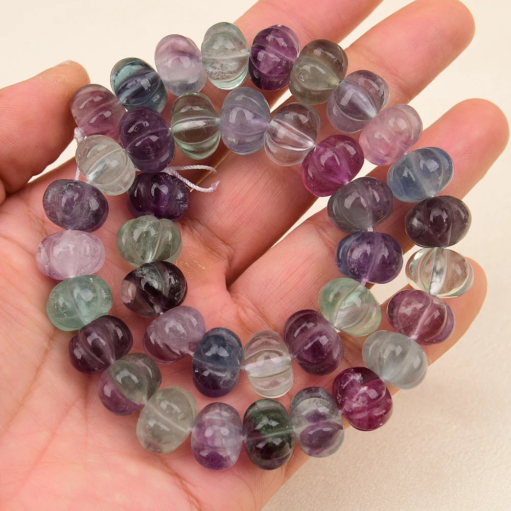 APDGG Natural Mix Color Green Fluorite Pumpkin Shape Stone Loose Beads 15.5