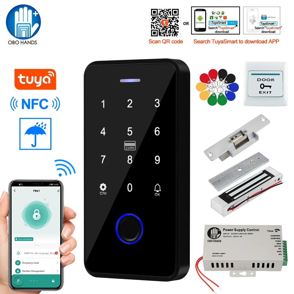 NFC Bluetooth Tuya Access Control System Kit Waterproof Outdoor RFID Keyboard 13.56MHz Fingerprint, Door Electric Magnetic Locks