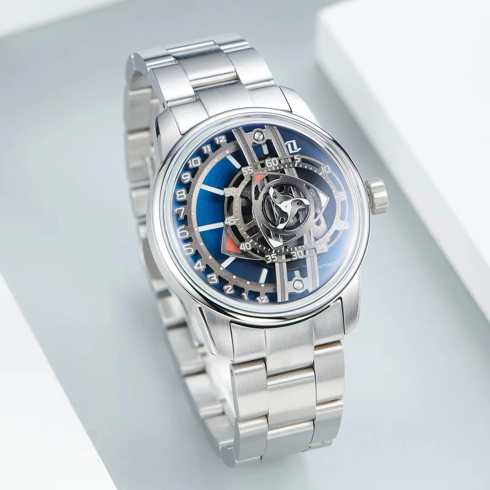 OBLVLO 316L Stainless Steel Men Watches Curvature Engine Star Rotor Automatic Mechanical Watch Sapphire Glass Waterproof Clock