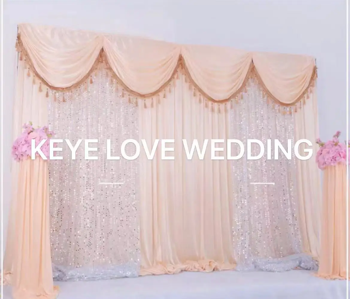 

Custom Sequins Wedding Background With Tassel Marriage Stage Drapes Backdrop Decoration Layout Curtains With Swags Party Props