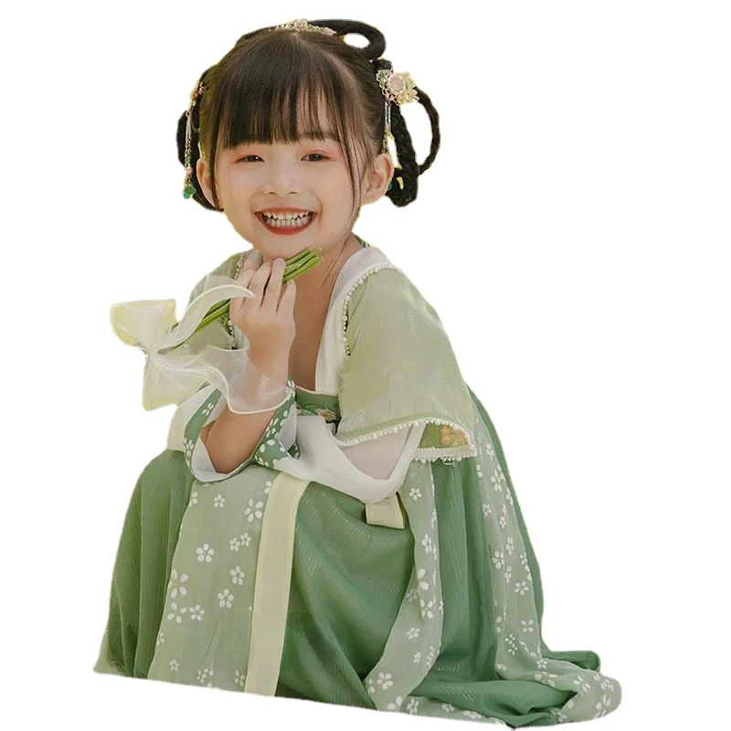 2022 novo verde impresso chinês tradicional hanfu vestido para meninas vestido hanfu das crianças do bebê vestido de fadas presente 3 8 8 anos