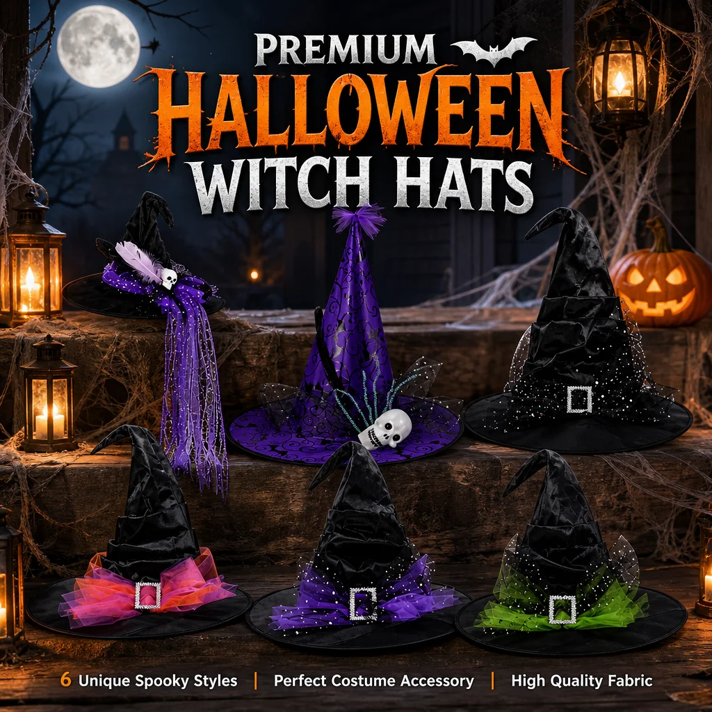 Halloween witch hat cosplay witch hat adult black pleated cornered hat party costume props ball hat