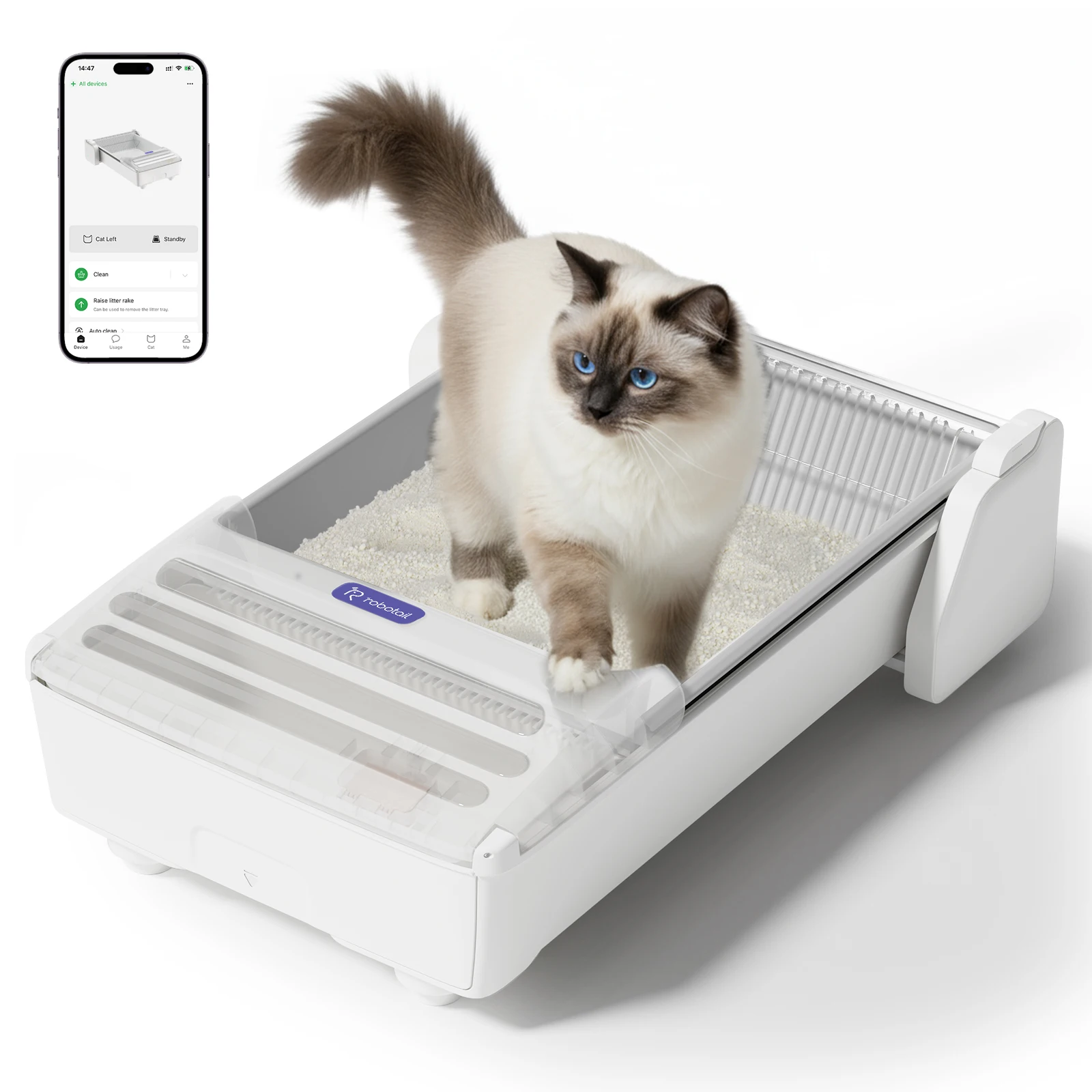 UBPET Robotail C32 XXL open kattenbak - lekvrij, zelfreinigend systeem, geschikt voor katten van 1,5-10 kg