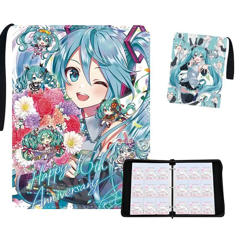初音ミクカードバインダー-4-9ポケット-トレーディングカードホルダー-アニメカードバインダー-内側ページ50枚付き-ジッパーホルダー-最大400-900枚収納可能