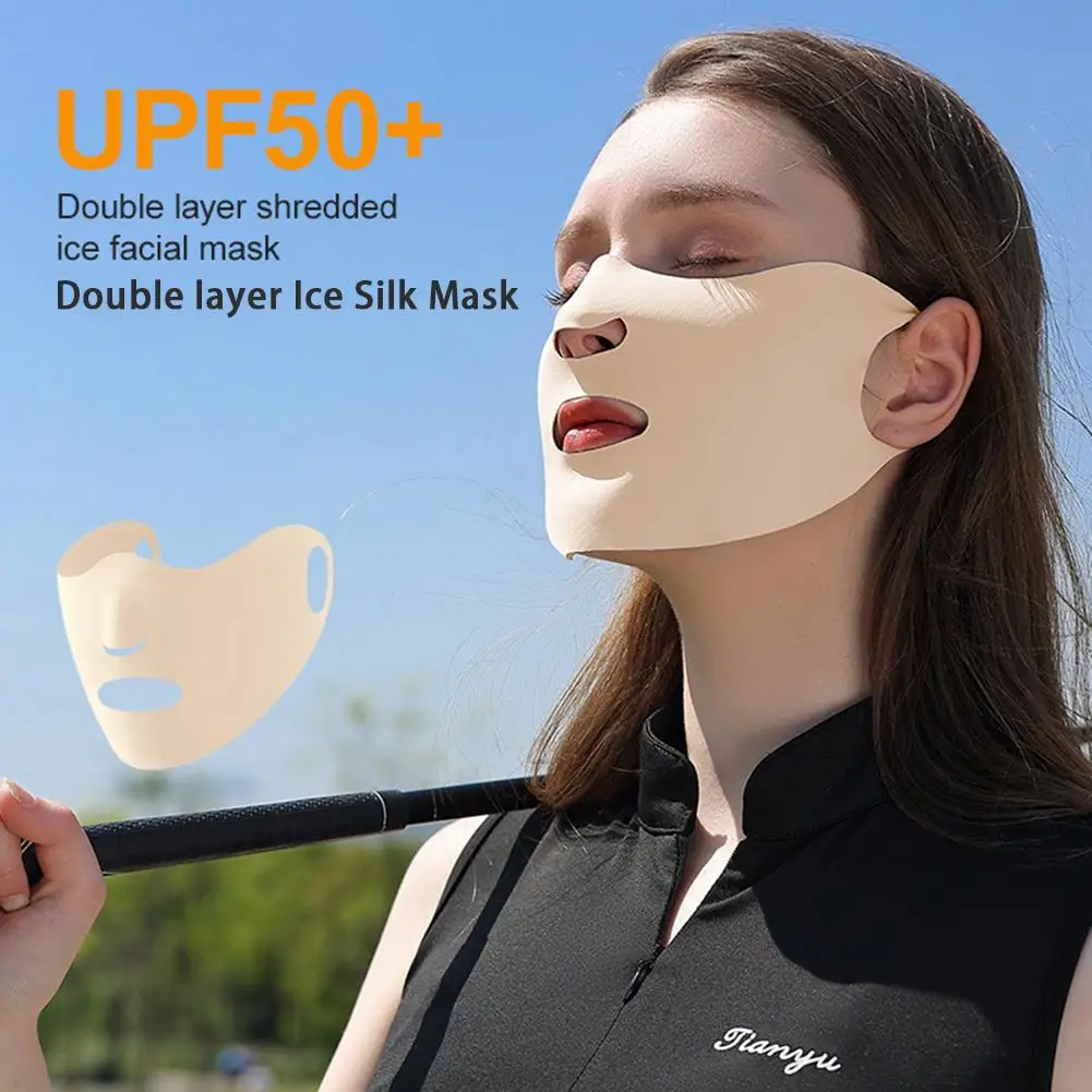 

NEW Summer Ice Silk Sunscreen Mask Full Face Sun Protection Mask with Forehead Cover Washable Reusable Breathable Mask Anti-UV