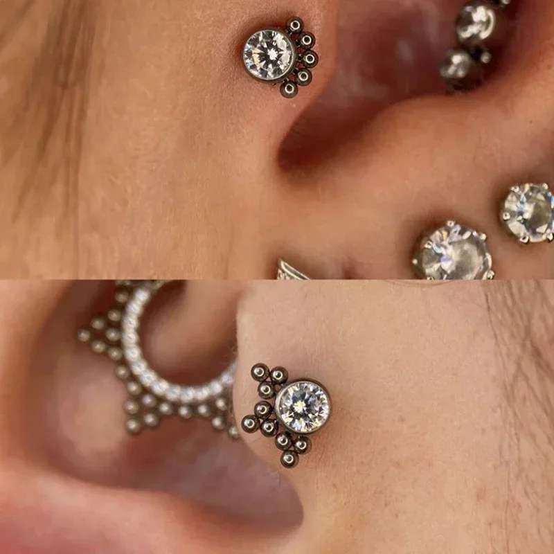 F136 Titanium Conch Piercing Clear Zircon 16G Flat Helix Labret Spiral Lip Nail Tragus Conch Cartilage Piercing Body Jewelry