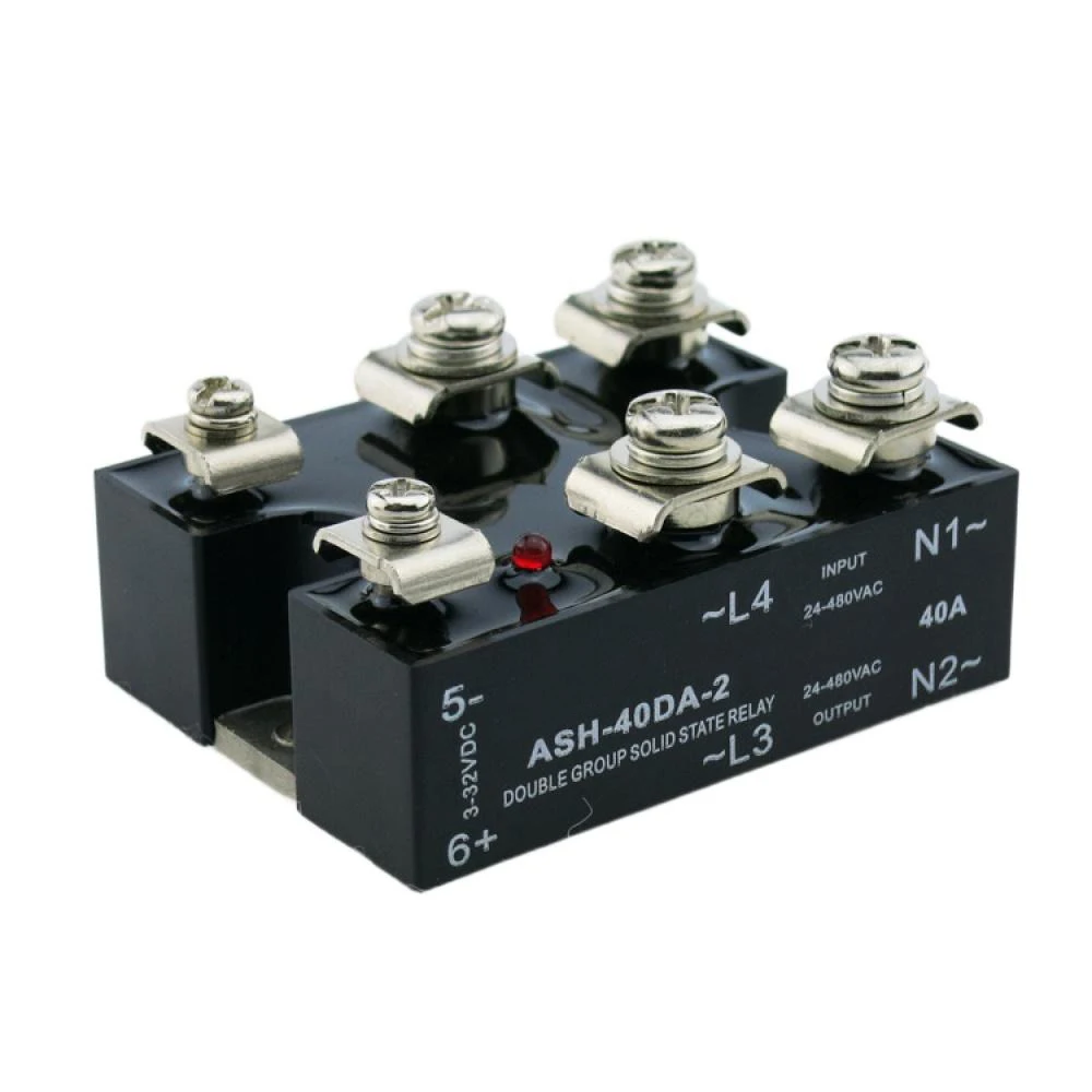 2-Phase Solid State Relay ASH-40DA-2, DC to AC Contactless Relay with LED Indicator, 24-380VAC Output