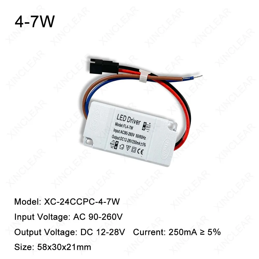 وحدة إمداد طاقة محرك LED بقدرة 3 وات و7 وات و12 وات و15 وات و18 و24 وات، محول إضاءة تيار مستمر 250-280 مللي أمبير لإضاءة لوحة LED وإضاءة السقف