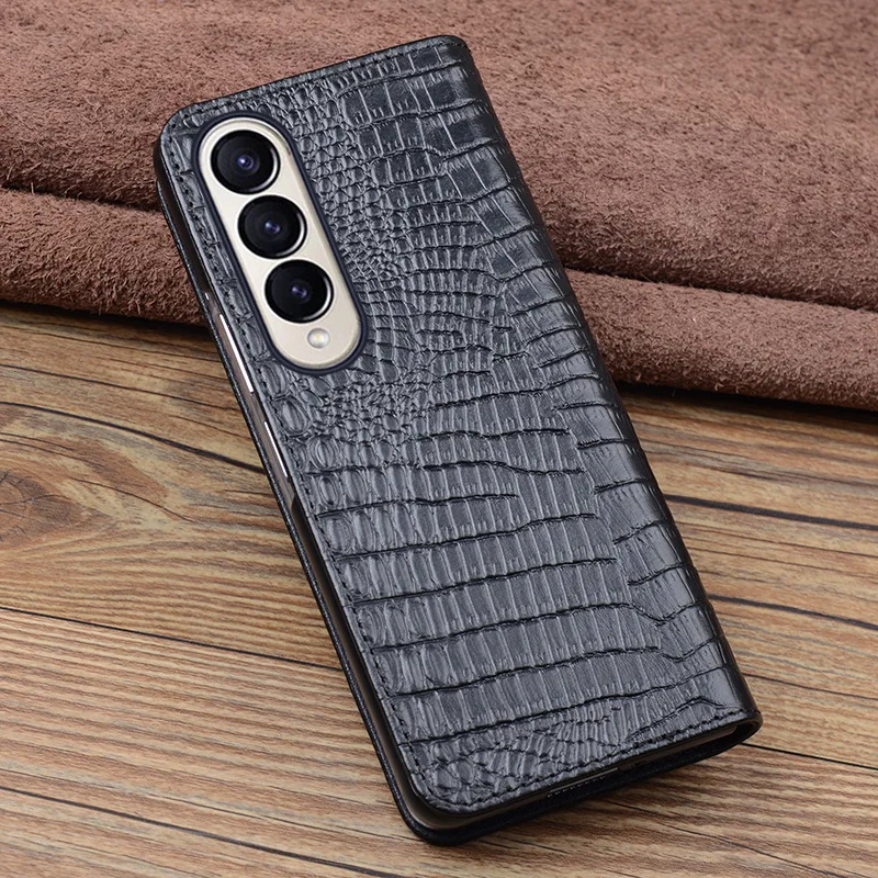 

Luxury Genuine Leather Magnet Clasp Phone Cases For Samsung Galaxy Z Fold3 Fold4 Fold 4 3 Kickstand Holster Cover Case