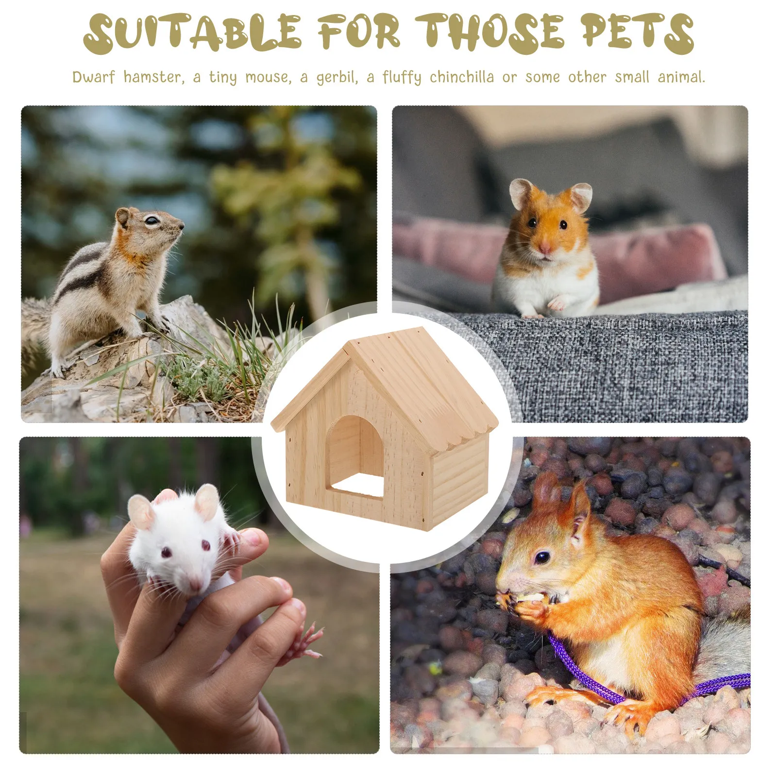 Wooden Hamster Hideout for Small Pets Multi-Chamber Sleeping Play Activity Space Guinea Pig Ferret Chinchilla Hedgehog