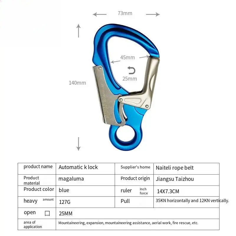 K-Lock Carabiner Mountain Rescue Safety Hook High-Altitude Work Retainer Rock Climbing Small Eye Fall Protection Fastener