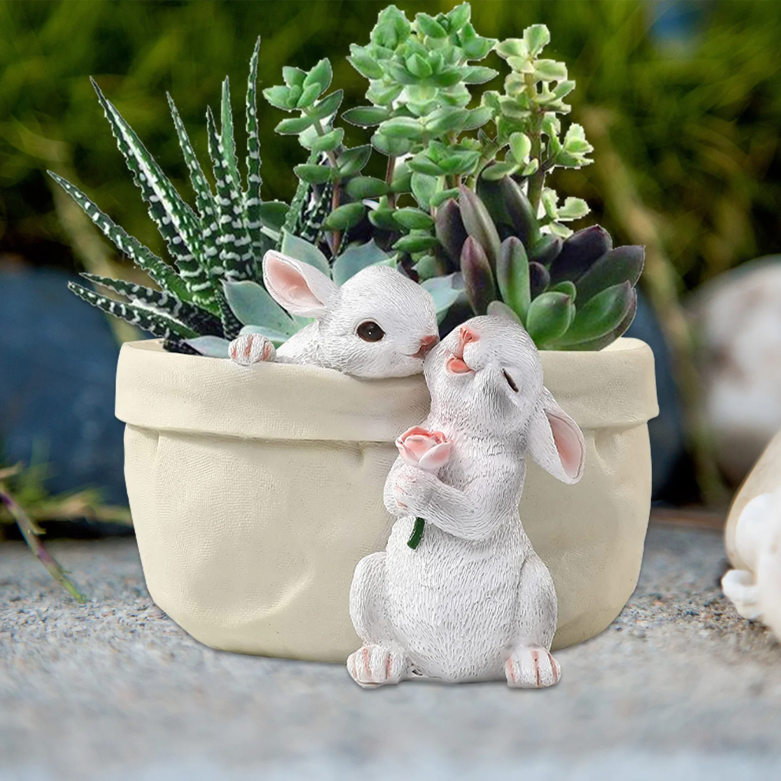 

Cute Rabbit Flower Pot Garden Home Art Decor Resin High Quality Eco-Friendly Yard Handmade Animal Shaped Cartoon Planter Pots