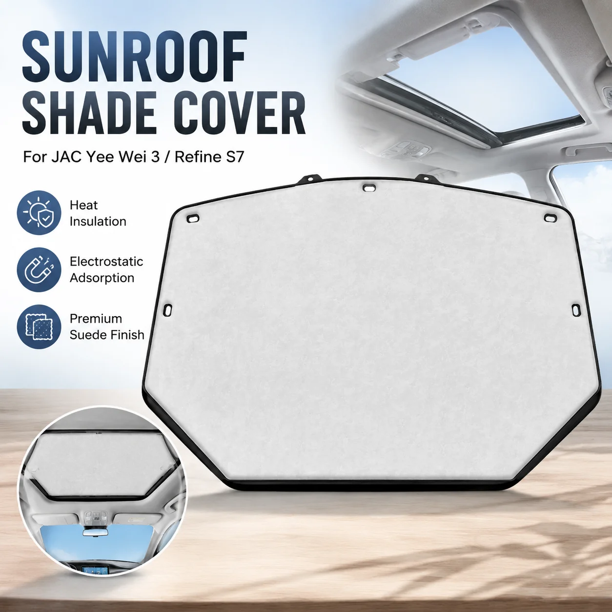 Suede Electrostatic Adsorption Sunroof Shade Cover Heat Insulation For JAC Yee Wei 3 Refine S7 Car Accessory