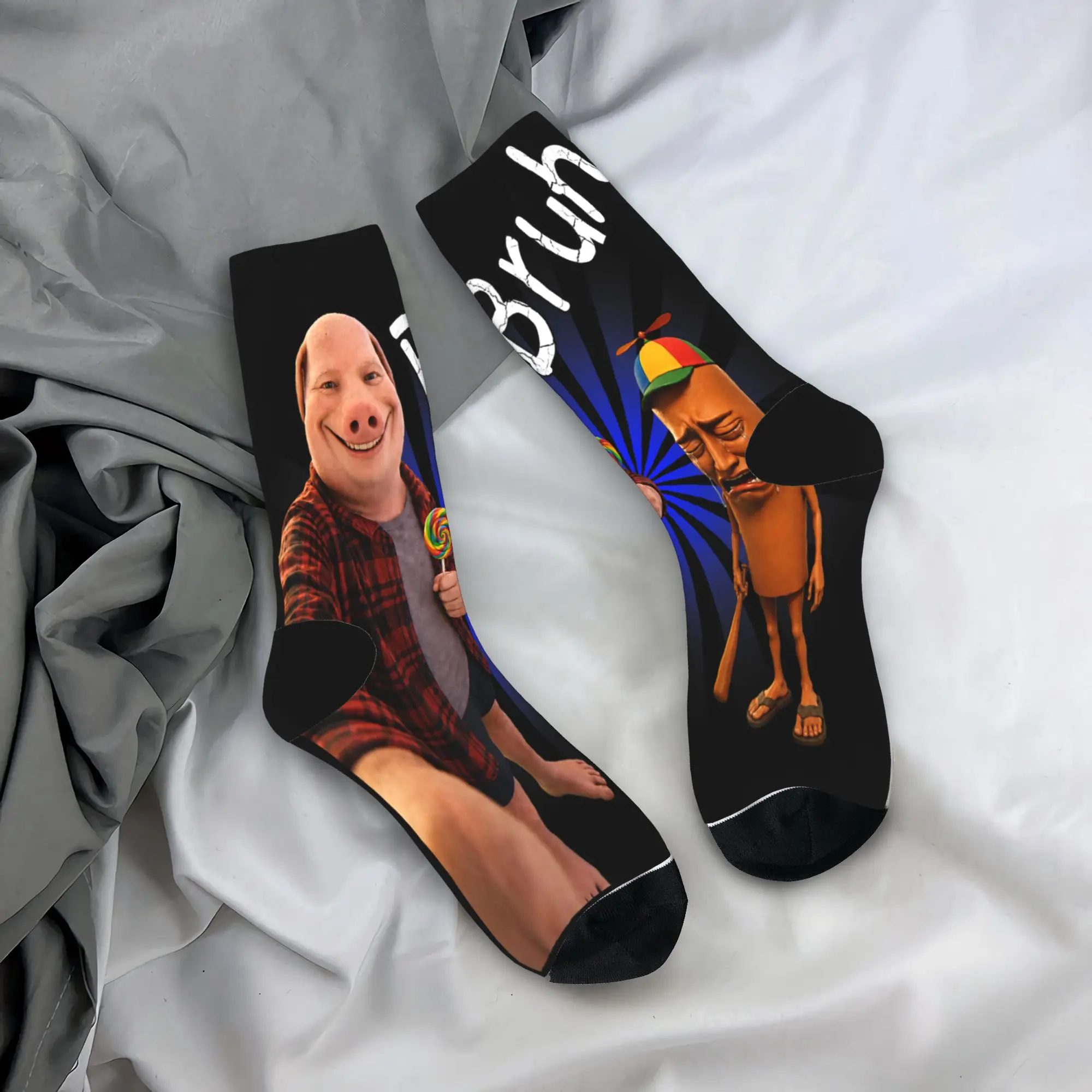 Calcetines Divertidos Bruh John Pork Lil Tung Tung Sahur, Calcetines Antideslizantes para Adultos y Hombres, Calcetines Suaves y Transpirables para Skateboard, Calcetines Modernos de Otoño