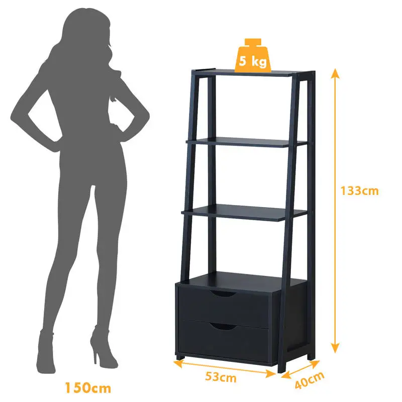 4-Tier Ladder Bookshelf Storage Display with Drawers