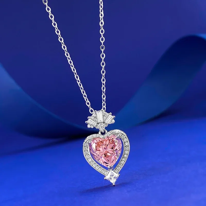 S925 Silver 10 * 10mm Heart-shaped Morgan Pink Necklace Pendant for Women, Classic, Simple and Fashionable Style