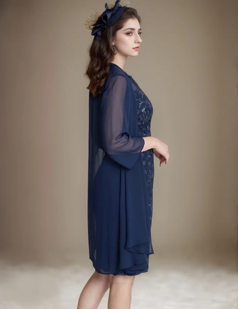 Элегантное винтажное вечернее платье с аппликацией, силуэт оболочки/колонны, длиной до колена, с круглым вырезом, из тюля, рукав 3/4, 2025 г., бесплатно по индивидуальному заказу