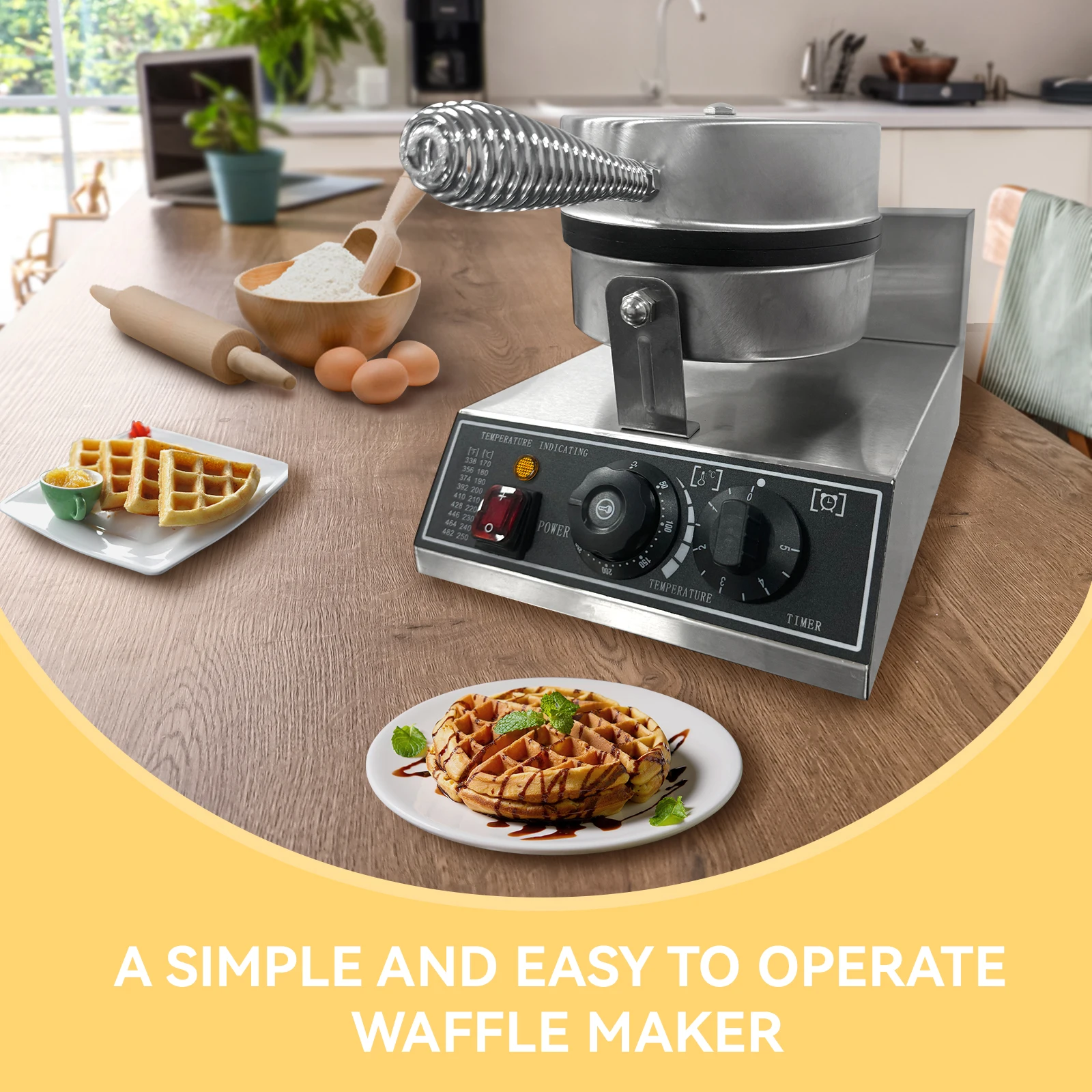 Commercial Waffle Maker Machine, 110V 1200W Stainless Steel Nonstick Waffle Maker for Home and Restaurant