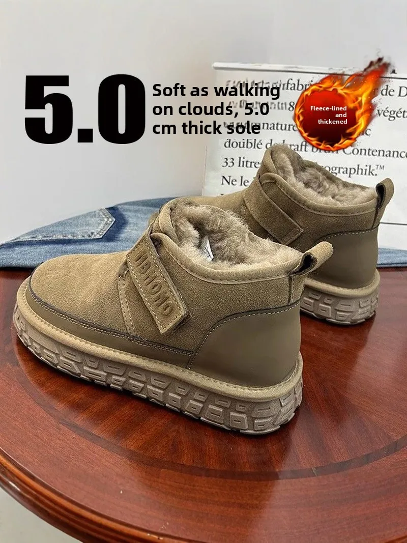 

Men's Winter Snow Boots Thickened Fleece Lined Mid-Calf Bread Shoe Waterproof Non-Slip Casual Boots Warm Comfortable Leather