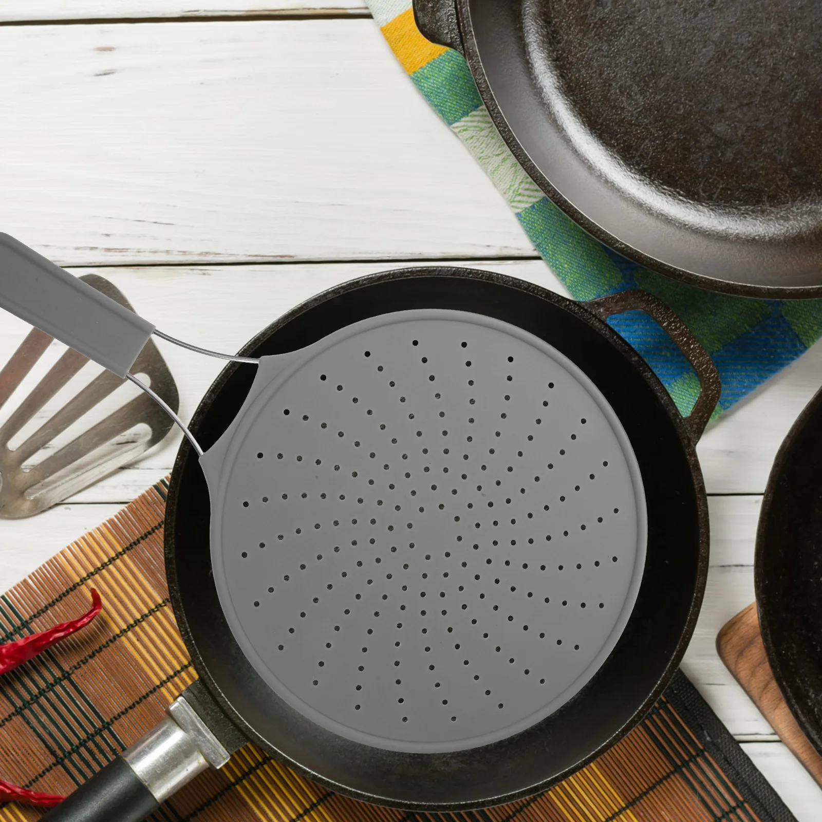 

Anti-splash Oil Net Handles Cooking Guard Frying Pan Fryer Filter Silica Gel Splatter Drain Pad Spill Lid