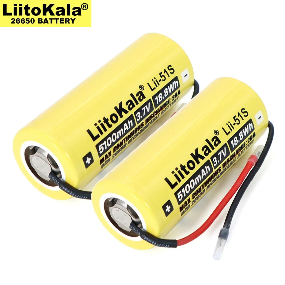 Liitokala LII-51S DIY Wire 26650 8A Power Rechargeable Lithium Battery 26650A 3.7V 5100mA