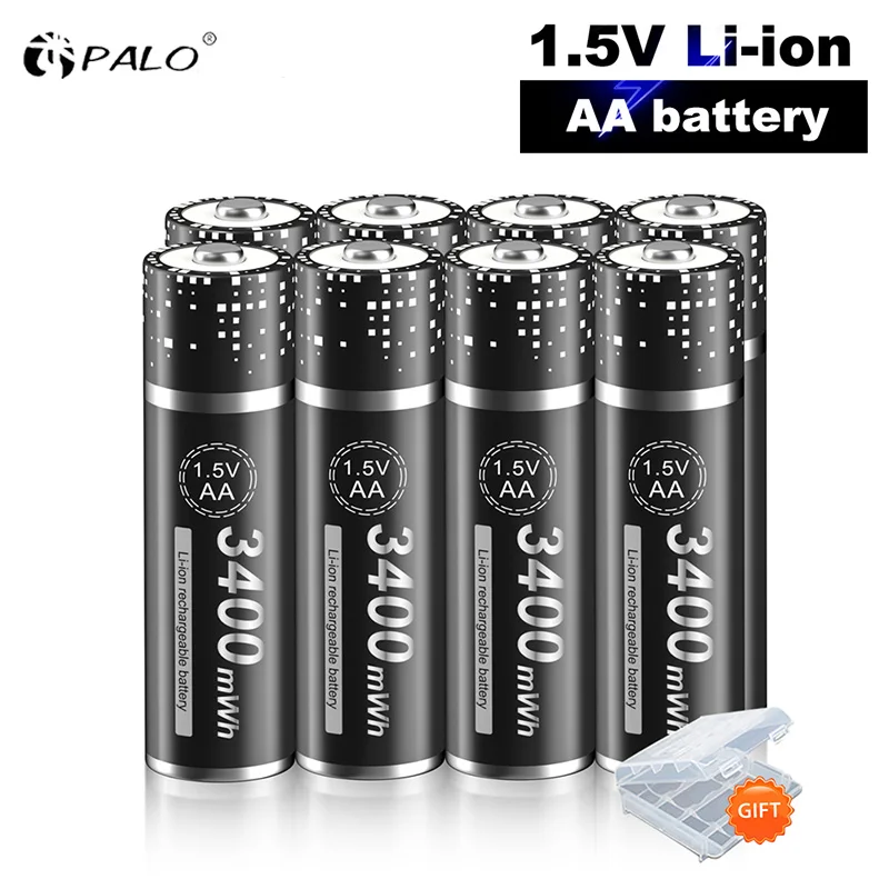 PALO 1.5V AA Lithium Rechargeable Battery 3400mWh Long-Lasting Black Li-ion 2A Batteries for High-Performance Devices
