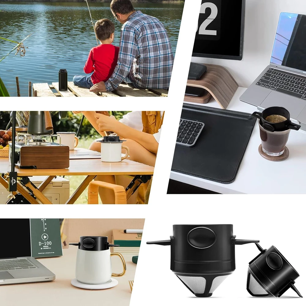 Foldable Coffee Filter Stainless Steel Easy Clean Reusable Coffee Funnel Paperless Pour Over Holder Portable Coffee Dripper