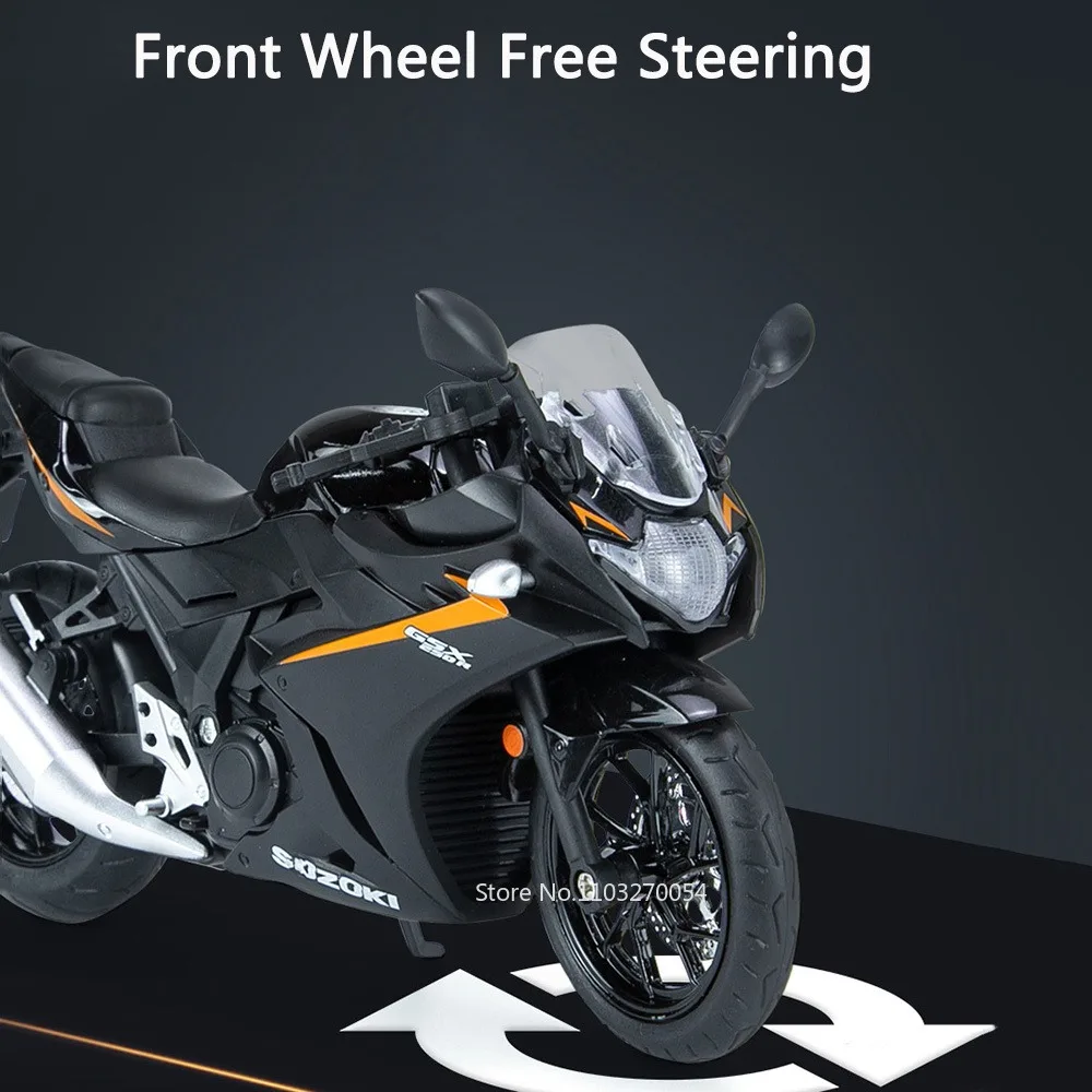 1/12 Suzuki GSX250R Motorcycle Toys Model Diecast Alloy Car Sound Light Metal Body Rubber Tires High Simulation Toy for Kid Gift