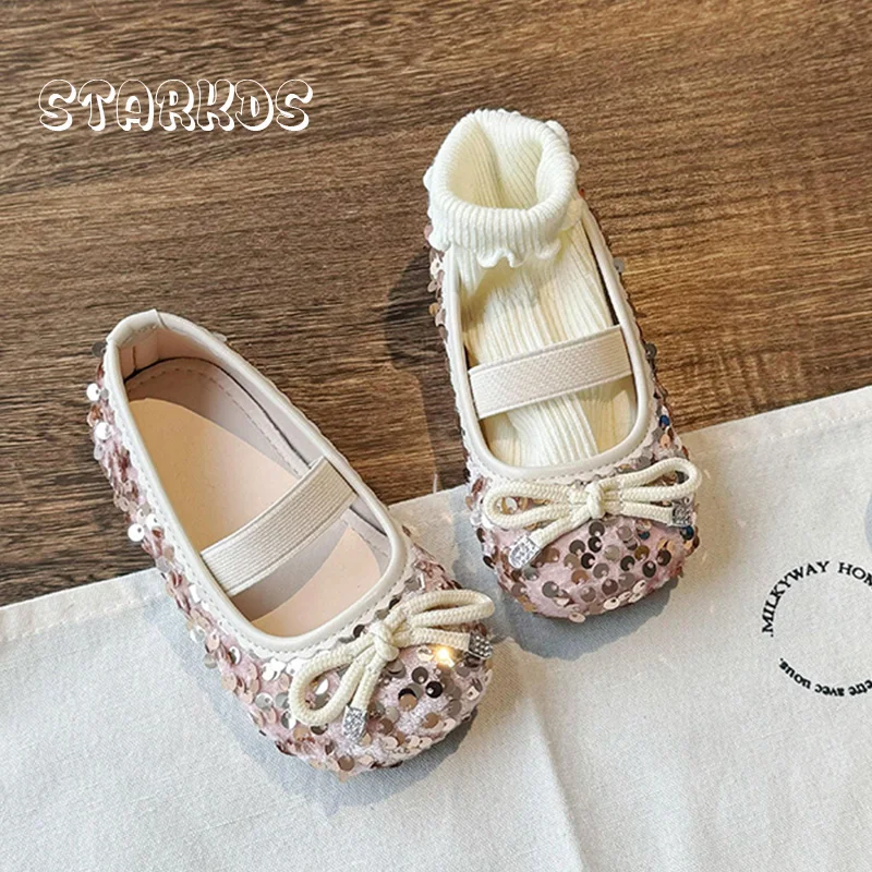 

Pink Perlage Sequins Velvet Ballet Flats Baby Girl Glitter Stage Performance Shoes Kids Soft Sole Bling Mermaid Princess Shoes