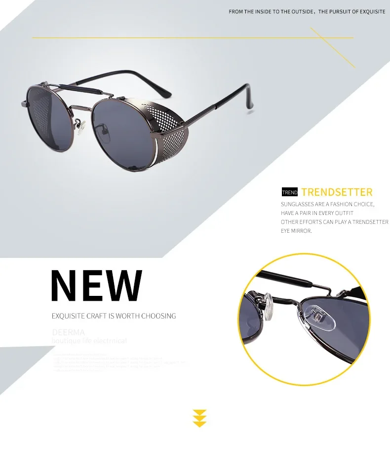 Retro runde Metall Sonnenbrille Steampunk Männer Frauen Trend Marke Designer Vintage Sonnenbrille Oculos de Sol Shades UV-Schutz – Detail 11
