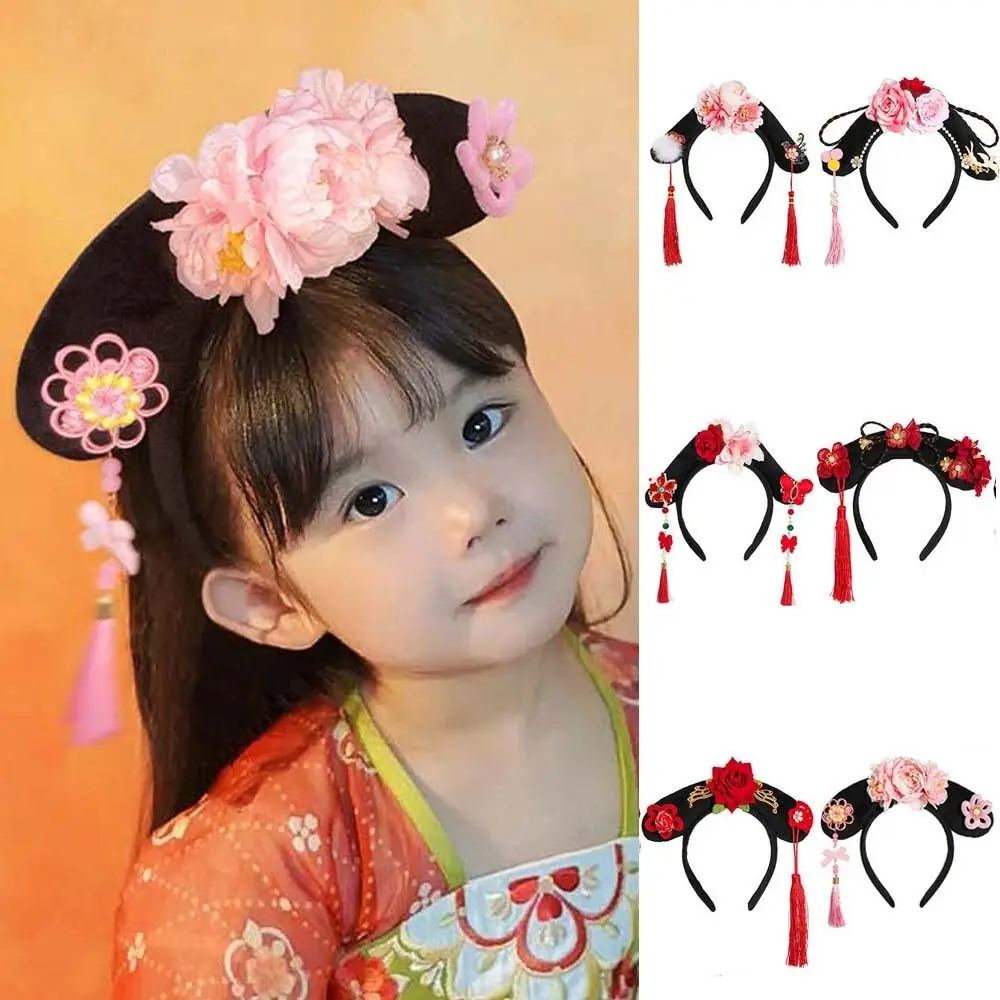 Sweet Hanfu Flower Headband Long Tassel Butterfly Chinese Style Hair Hoop Hair Accessories Chinese Knot Children Hair Bands