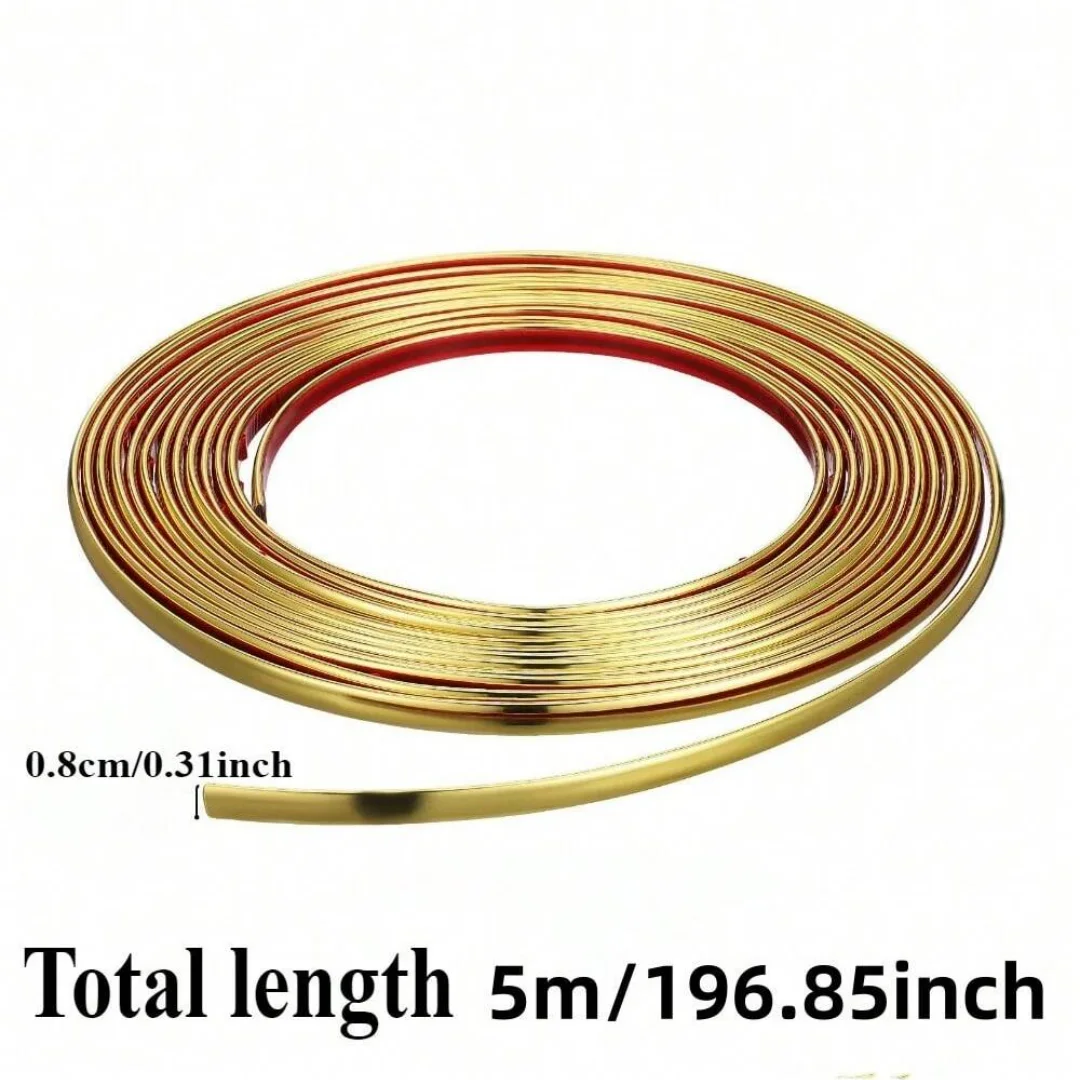 1pc 5mx0.8cm Golden PVC Decorative Edging Strip Tape - Perfect for Wall, Ceiling & Furniture Edge Banding Seamless Wall Corner W