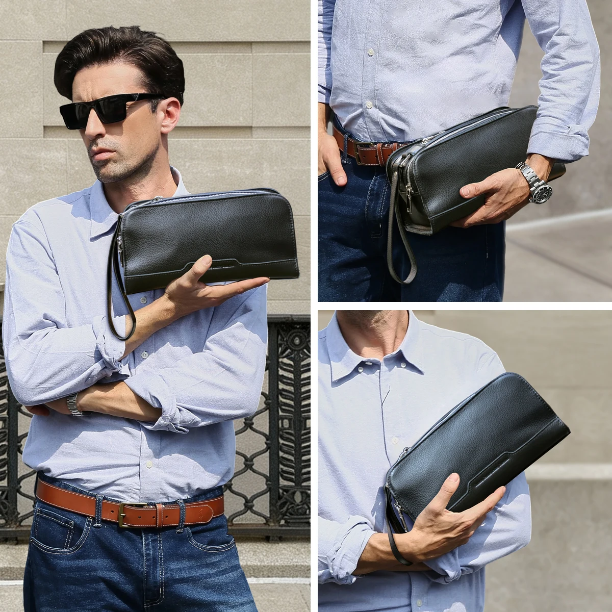 CONTACT'S 남성용 정품 가죽 클러치 백 손목 스 - Wristlet Wallet Zipper 리뷰 및 가격