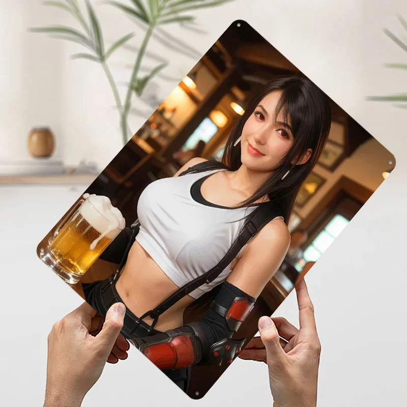 تيفا لوكهارت مع البيرة في بار ملصق معدني ديكور المنزل الألعاب تخصيص علامات القصدير المعدنية لتزيين جدران الفن رجل الكهف