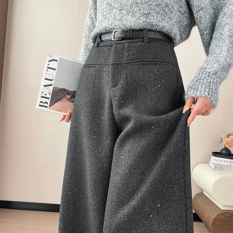 

High Waist Fce Lined Acetate Wool Wide Leg Pants Spring 2026 New Sle Casual Straight Leg Trousers for Women