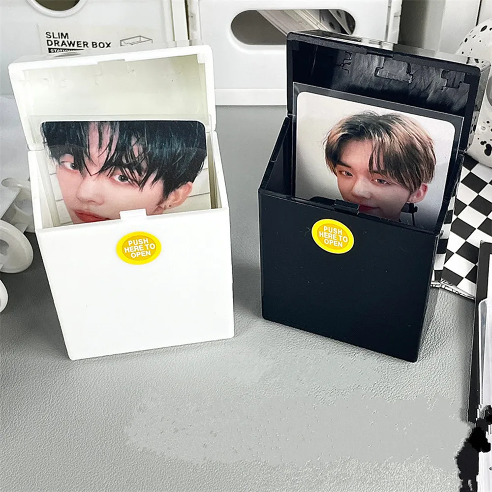Flip Lid Desktop Storage Box Mini Idol Photocard Holder Photo Album Storage Box Orangizer Picture Case Small Stationery