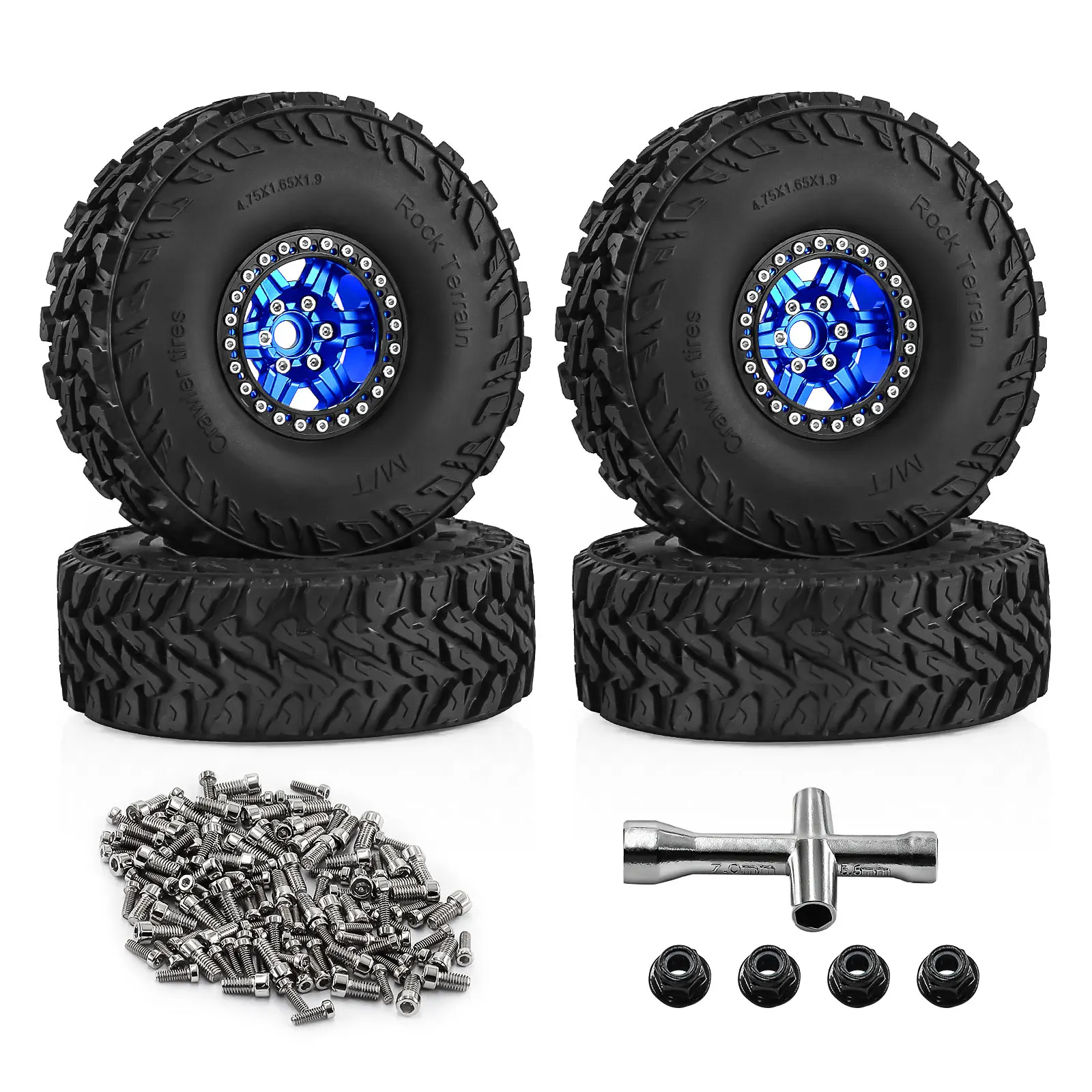 

1.9 Inch Beadlock Wheels and Tires 12mm Hex for TRX4 SCX10 Capra Enduro TRX6 D90 Gen8 AXI03007 RC Crawler