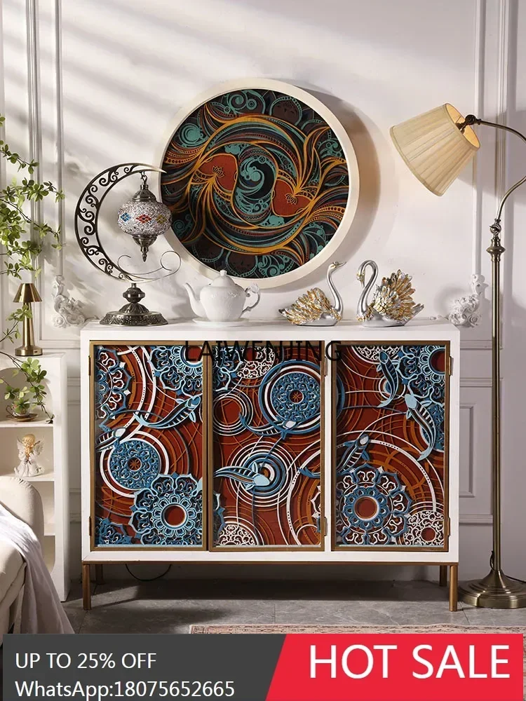 MJY stacked carved solid wood porch cabinet corner pastoral living room dining side cabinet art locker master design