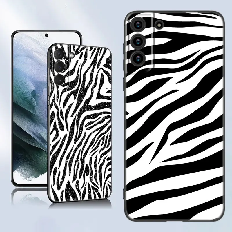 Fashion Zebra Pattern Black Silicone Phone Case For Samsung Galaxy S23 S21 S20 FE S24 S22 Ultra S10E S10 S9 S8 Plus