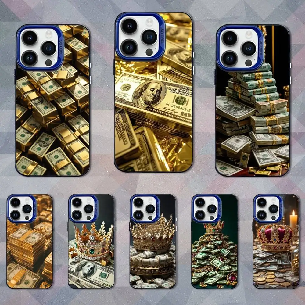 

Wealth Pattern Dollar Art Phone Case For iPhone 16,15,14,13,12,17,11,Mini,Pro,SE,XS,MAX Blue Matte Silicone Cover