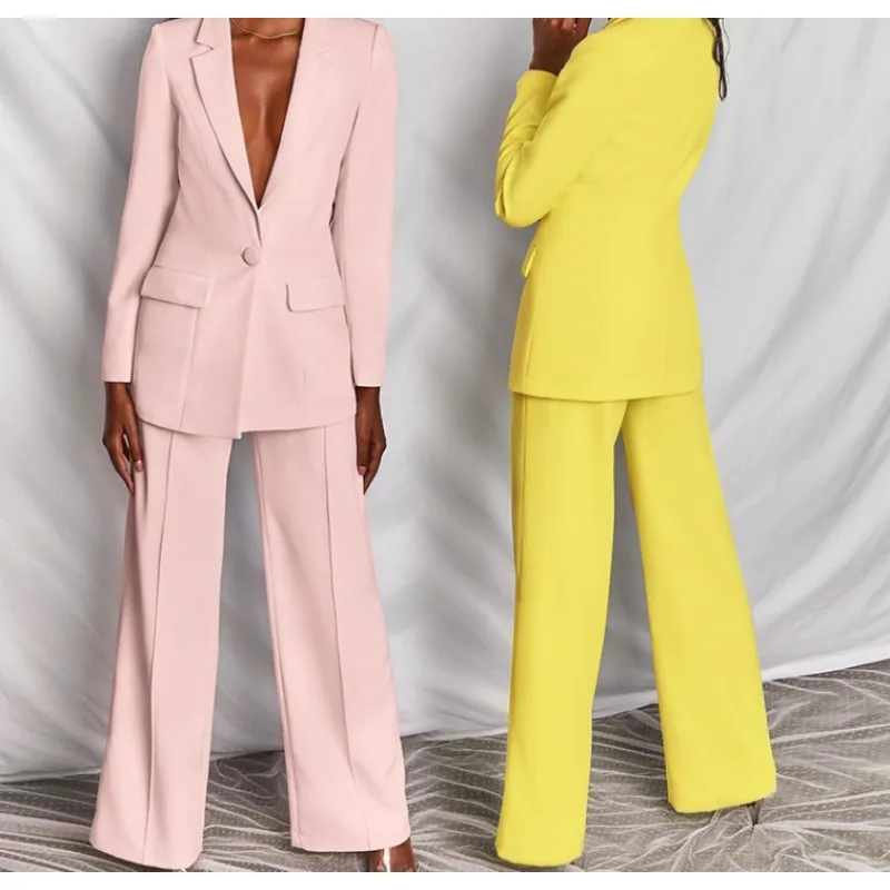 ملابس نسائية أوروبية أمريكية خريف موضة جديدة عبر الحدود سترة ذات لون نقي للتنقل سراويل فضفاضة مجموعة احترافية #5