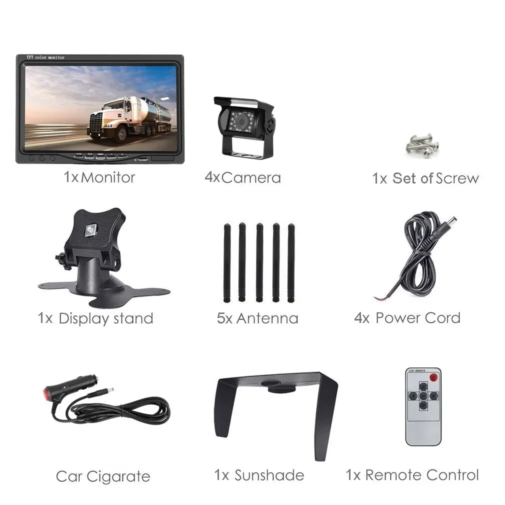 

Lastbus 1/2/3/4x FHD 1080P Digital Wireless Backup Camera With 7" IPS Quad Split Reverse Monitor For Trailer Motorhome