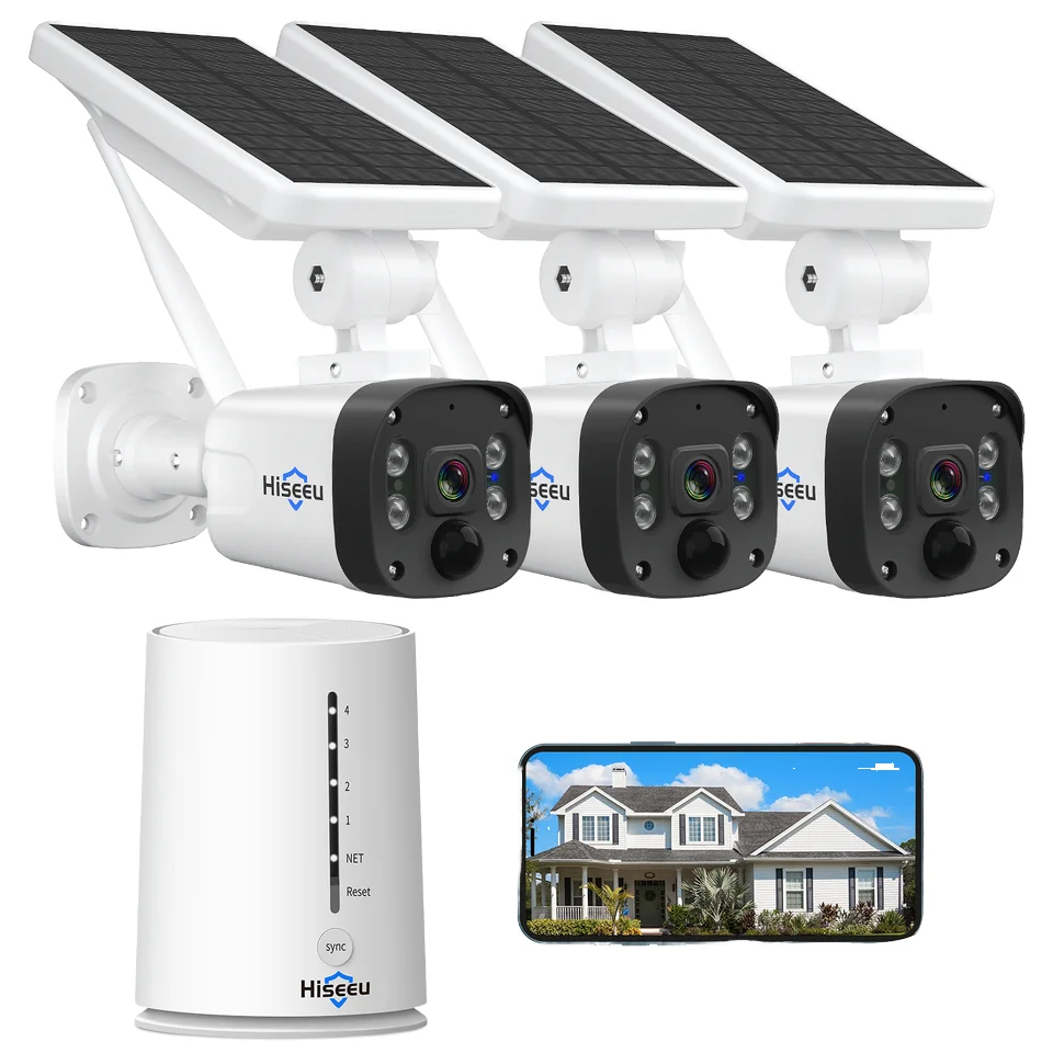 Hiseeu Wireless IP Camera 100% Wire-Free Color Night Vision Base Station Solar Battery Powered Wireless Security Camera System