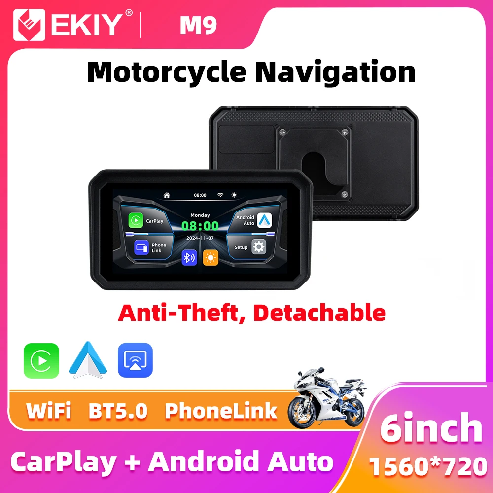

EKIY 6.0 inch Portable Digital Motorcycle Dashboard GPS Navigation Display Screen Monitor Wireless CarPlay Moto Android Auto