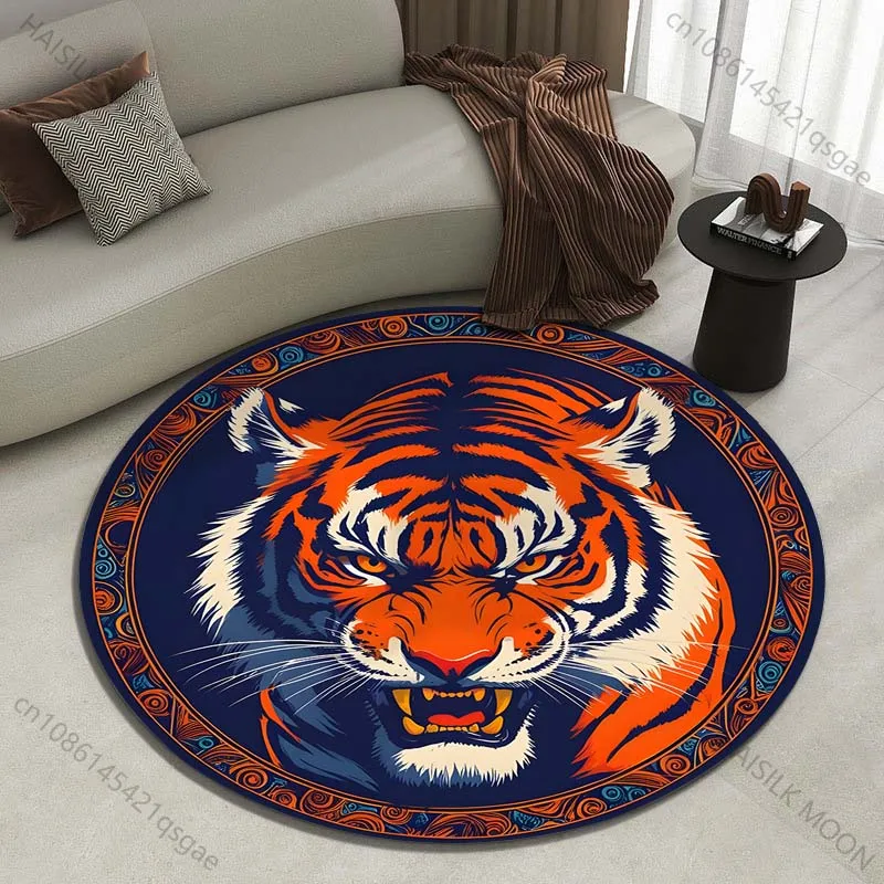 Multiple sizes Angry Tiger Print Round Carpet Living Room Bedroom Table Chair Sofa Decorative Carpet Luxury gifts