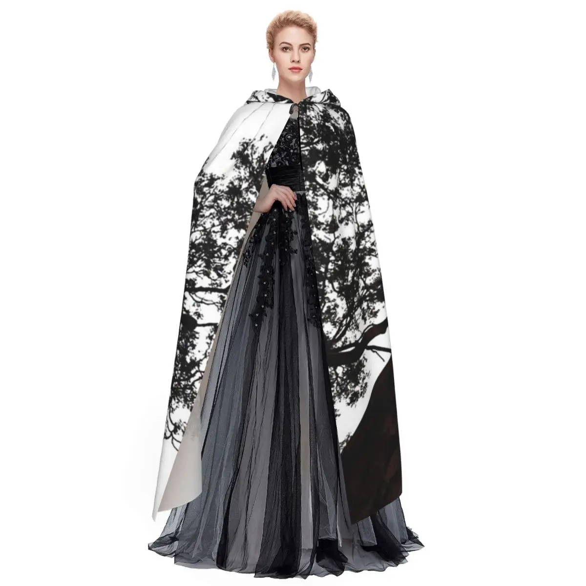 매혹적인 나무 긴 후드 망토 마녀 중세 의상 코스프레 케이프 할로윈 뱀파이어 성인 남녀 공통